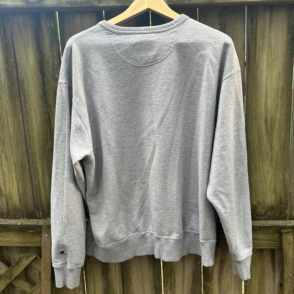 Champion Powerblend Script Logo Crewneck Sweatshirt Gray Pullover Fleece Size XL - Picture 7 of 11